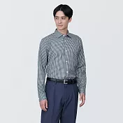 【MUJI 無印良品】男有機棉免熨燙半寬領長袖襯衫 XL 暗藍格紋