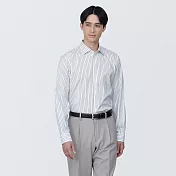 【MUJI 無印良品】男有機棉免熨燙半寬領長袖襯衫 XL 白直紋