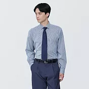【MUJI 無印良品】男有機棉免熨燙半寬領長袖襯衫 XL 深藍直紋