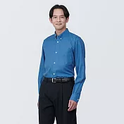 【MUJI 無印良品】男有機棉免熨燙扣領長袖襯衫 M 藍色