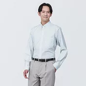 【MUJI 無印良品】男有機棉免熨燙扣領長袖襯衫 XL 白格紋