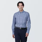 【MUJI 無印良品】男有機棉免熨燙扣領長袖襯衫 XL 深藍格紋