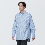 【MUJI 無印良品】男有機棉免熨燙舒適合身長袖襯衫 XL 淺藍直紋