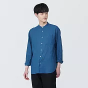 【MUJI 無印良品】男亞麻水洗立領長袖襯衫 XL 藍色