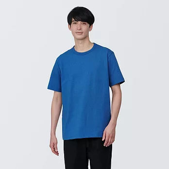 【MUJI 無印良品】男有機棉水洗粗織圓領短袖T恤 L 藍色