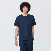 【MUJI 無印良品】男有機棉水洗粗織圓領短袖T恤 S 暗藍