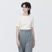 【MUJI 無印良品】女有機棉混彈性螺紋圓領短袖T恤 XL 柔白