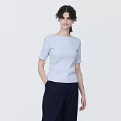 【MUJI 無印良品】女有機棉混彈性螺紋圓領短袖T恤 XL 淺藍
