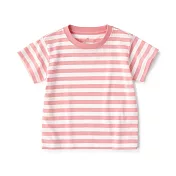 【MUJI 無印良品】幼兒棉混聚酯纖維容易穿脫圓領短袖T恤 80 粉紅橫紋