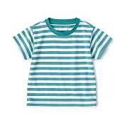 【MUJI 無印良品】幼兒棉混聚酯纖維容易穿脫圓領短袖T恤 80 煙燻綠橫紋