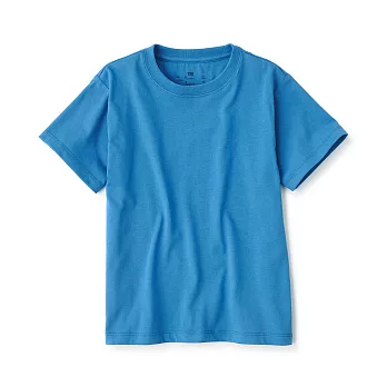 【MUJI 無印良品】兒童棉混聚酯纖維圓領短袖T恤 110 煙燻藍