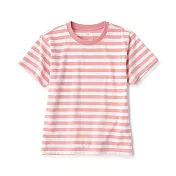 【MUJI 無印良品】兒童棉混聚酯纖維圓領短袖T恤 120 粉紅橫紋