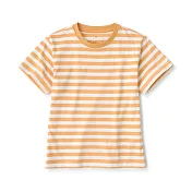 【MUJI 無印良品】兒童棉混聚酯纖維圓領短袖T恤 110 淺橘橫紋