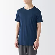 【MUJI 無印良品】男涼爽柔滑圓領短袖T恤 L 深藍