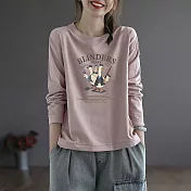 【ACheter】 棉長袖t恤休閒減齡寬鬆圓領短版上衣# 121164 M 粉紅色
