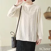 【ACheter】 立領純色繡花棉質復古寬鬆顯瘦長袖上衣# 120992 XL 杏色