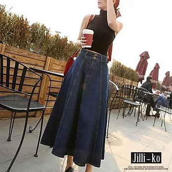 【Jilli~ko】復古牛仔高腰顯瘦A字大襬簡約半身裙 M-L J11693  L 深藍色
