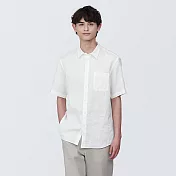 【MUJI 無印良品】男亞麻水洗短袖襯衫 XS 白色