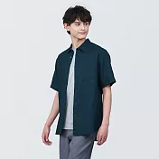 【MUJI 無印良品】男亞麻水洗短袖襯衫 XL 深藍