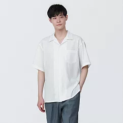 【MUJI 無印良品】男大麻混短袖襯衫 XS 白色