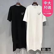 【Jilli~ko】學院風印花寬鬆開衩T恤連衣裙中大尺碼 J11710 FREE 黑色