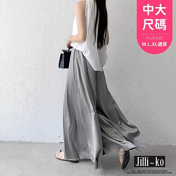 【Jilli~ko】薄款高腰寬鬆飄逸垂感冰絲大擺裙褲中大尺碼 J11679  FREE 灰色