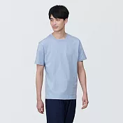 【MUJI 無印良品】男有機棉水洗天竺圓領短袖T恤 L 淡藍
