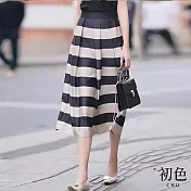 【初色】法式條紋薄款高腰遮肉A字裙中長裙半身裙-共2色-33155(M-2XL可選) L 黑色