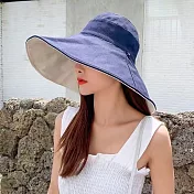 日本 BEAUTYJAPAN 抗UV可塑型雙面可戴超大寬檐16CM防曬帽BJ2123 藍色/米色