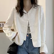 【MsMore】 新中式國風盤扣短外套時尚長袖短版# 121252 XL 白色