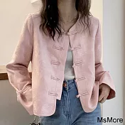 【MsMore】 新中式國風盤扣短外套時尚長袖短版# 121252 L 粉紅色