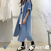 【Lockers 木櫃】復古翻領多口袋設計牛仔連衣裙 L113032504 L 淺藍色XL