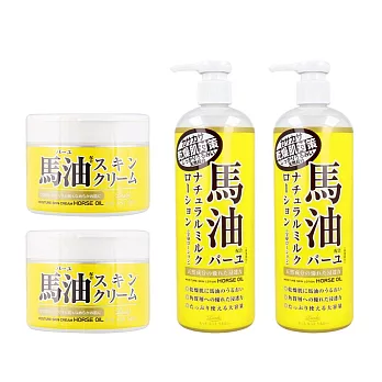 【2+2超值組】日本Loshi Moist Aid 馬油保濕乳霜220g(2入)+Moist Aid 馬油保濕身體乳液 485ml(2入)
