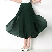 【AnZa】輕薄涼感雪紡闊腿褲裙 (4色)    L 孔雀綠