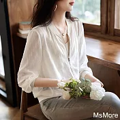 【MsMore】 休閒防曬外套韓版簡約百搭薄款氣質長袖短版# 121146 L 白色