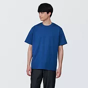 【MUJI 無印良品】男棉混天竺圓領短袖T恤 S 藍色