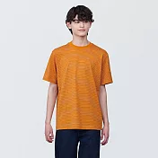 【MUJI 無印良品】男棉混天竺橫紋圓領短袖T恤 M 橘橫紋