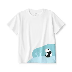 【MUJI 無印良品】兒童棉混聚酯纖維印花短袖T恤 120 大貓熊(柔白)