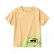 【MUJI 無印良品】兒童棉混聚酯纖維印花短袖T恤 110 小貓熊(淺黃)