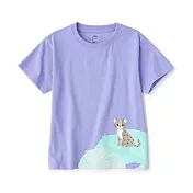 【MUJI 無印良品】兒童棉混聚酯纖維印花短袖T恤 110 西表山貓(紫色)