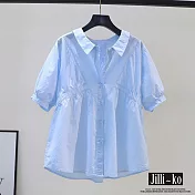 【Jilli~ko】夏季減齡設計感泡泡袖襯衫女 J11718 FREE 藍色