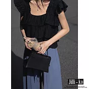 【Jilli~ko】方領柔軟短款寬鬆純色天絲無袖小衫 J11720 FREE 黑色