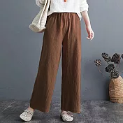 【AnZa】寬鬆棉麻口袋休閒長褲直筒褲(4色)      L 咖啡