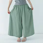 【AnZa】大寬擺棉麻鬆緊腰闊腿褲長褲褲裙(多色)        XL 湖綠
