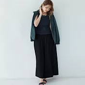 【AnZa】大寬擺棉麻鬆緊腰闊腿褲長褲褲裙(多色)        XL 黑色
