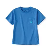 【MUJI 無印良品】兒童棉混聚酯纖維刺繡口袋短袖T恤 110 綠蠵龜(煙燻藍)