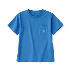 【MUJI 無印良品】兒童棉混聚酯纖維刺繡口袋短袖T恤 110 綠蠵龜(煙燻藍)
