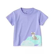 【MUJI 無印良品】幼兒棉混聚酯纖維容易穿脫印花短袖T恤 90 西表山貓(紫色)