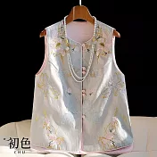 【初色】中國風改良刺繡復古設計圓領盤扣無袖馬甲背心小外套女外套-花色-33009(M-2XL可選) XL 花色