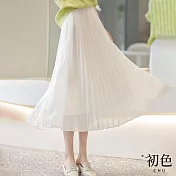 【初色】素色網紗休閒百褶高腰半身裙長裙-共2色-33043(M-XL可選) L 白色